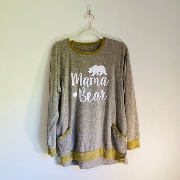 Mama Bear Graphic Crew Neck Long Sleeve Pullover Top With Pockets Size L - Picture 2 of 7